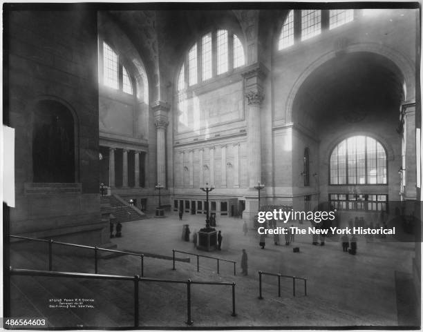 Penn Station , interior looking west from stairway on the east side of the main waiting room, New York, New York, 1911.