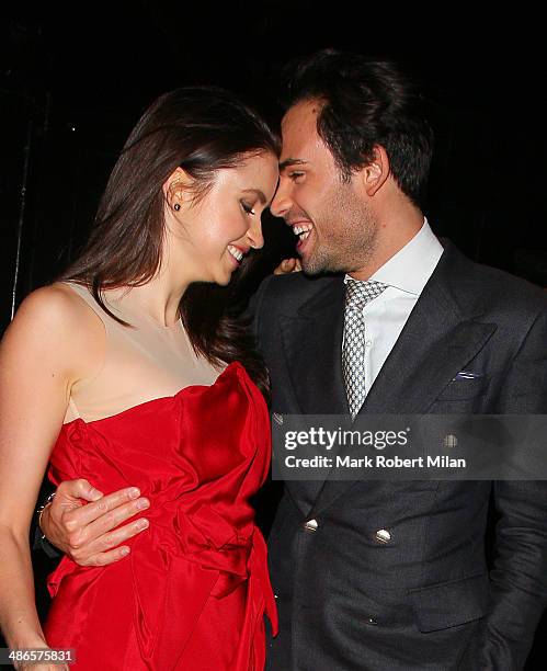 Mark-Francis Vandelli and Emma Miller at the Chiltern Firehouse on April 24, 2014 in London, England.