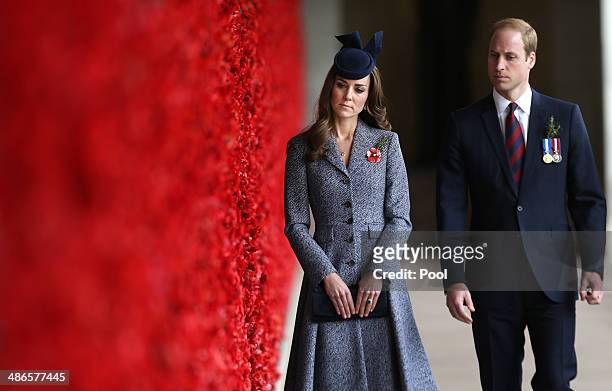 Catherine, Duchess of Cambridge and Prince William, Duke of Cambridge walk along the World War I Wall of Remembrance during their visit to the...