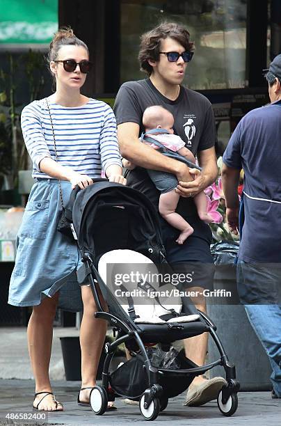 Keira Knightley with baby Edie Righton and husband James Righton are seen on September 04, 2015 in New York City.