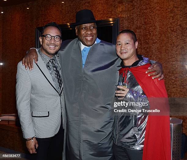 Joey Galon, Andre Leon Talley and Tony Hsieh attend Zappos Couture celebration of 20 years of fashion gallery & auction in support of Las Vegas DRESS...