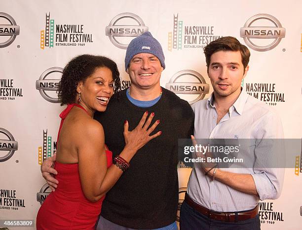 Karen Thomas, Dito Montiel, and Roberto Aguire of the film "Boulevard" attends day 9 of the 2014 Nashville Film Festival at Regal Green Hills on...