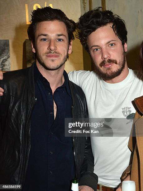 Gaspard Ulliel and Mathieu Cesar attend the 'Vers L'Infini Et Au Dela' Mathieu Cesare Book Launch Cocktail at Lo/A Edition Rue Volney on April 24,...