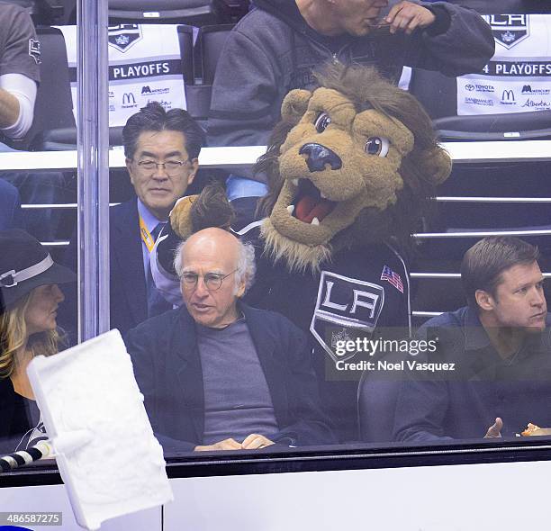 Larry David attends an NHL playoff game between the San Jose Sharks and the Los Angeles Kings at Staples Center on April 24, 2014 in Los Angeles,...