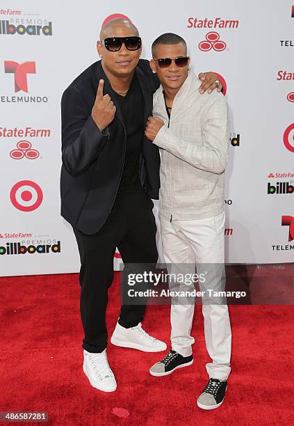 Gente de Zona arrives at the 2014 Billboard Latin Music Awards at Bank United Center on April 24, 2014 in Miami, Florida.