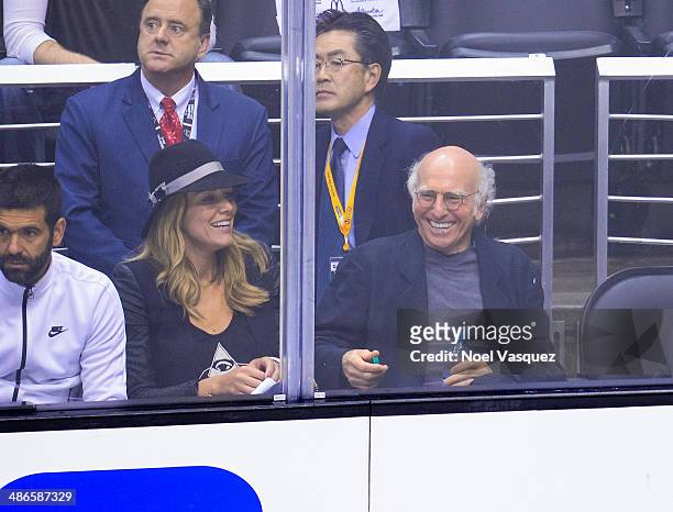 Larry David attends an NHL playoff game between the San Jose Sharks and the Los Angeles Kings at Staples Center on April 24, 2014 in Los Angeles,...