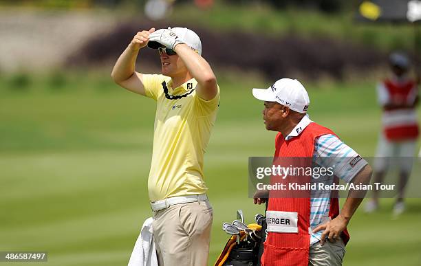 Bernd Wiesberger of Austria looks on during round two of the CIMB Niaga Indonesian Masters at Royale Jakarta Golf Club on April 25, 2014 in Jakarta,...