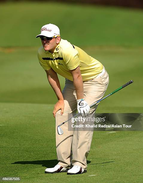 Bernd Wiesberger of Austria looks on during round two of the CIMB Niaga Indonesian Masters at Royale Jakarta Golf Club on April 25, 2014 in Jakarta,...