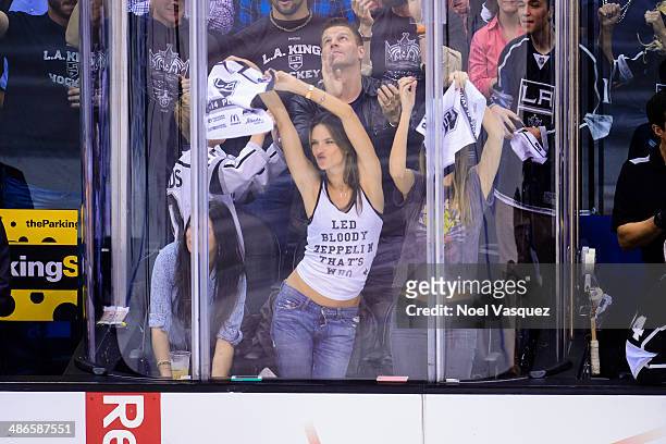 Alessandra Ambrosio attends an NHL playoff game between the San Jose Sharks and the Los Angeles Kings at Staples Center on April 24, 2014 in Los...