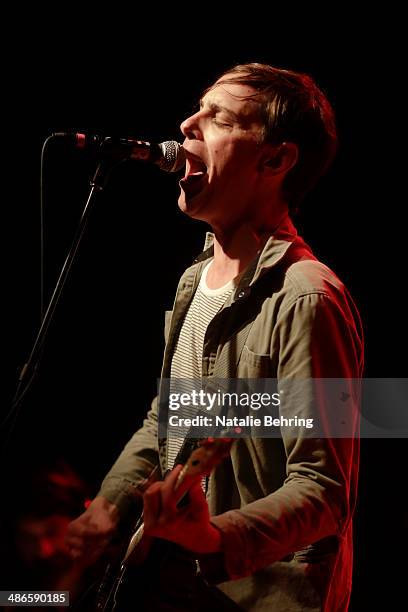 Hutch Harris of the band The Thermals sings at a recording of Q with Jian Ghomeshi at Aladdin Theater on April 24, 2014 in Portland, Oregon.