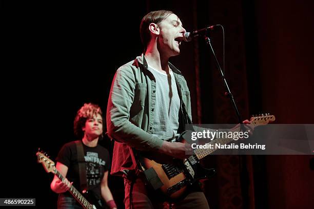 Hutch Harris of the band The Thermals sings at a recording of Q with Jian Ghomeshi at Aladdin Theater on April 24, 2014 in Portland, Oregon.