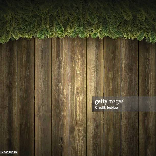 blank wooden background with christmas garland - brown wall stock illustrations