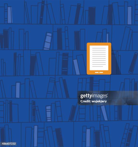 ilustrações de stock, clip art, desenhos animados e ícones de ebook na prateleira. tm - leitor de livros eletrónicos
