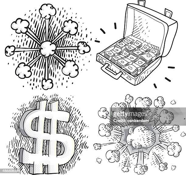 skethy money set - open suitcase stock illustrations