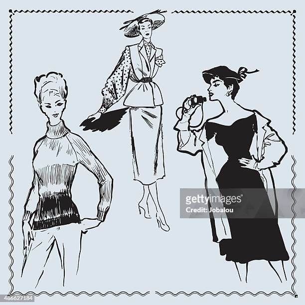 retro fashion models - fashion stock illustrations