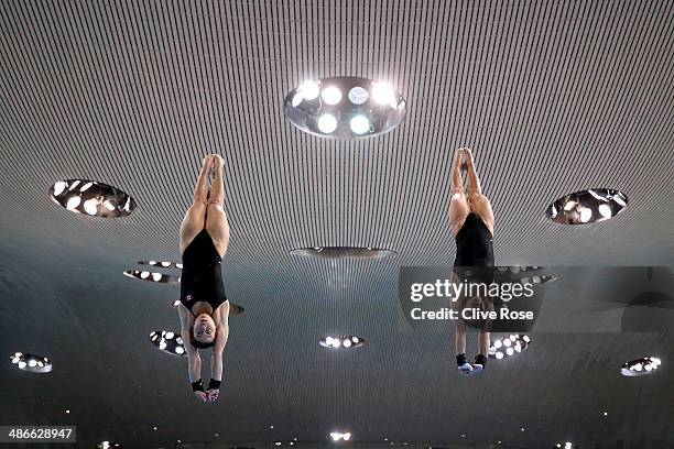 Meaghan Benfeito and Roselin Filion of Canada practice prior to the Women's 10m Synchro Platform Final during day one of the FINA/NVC Diving World...