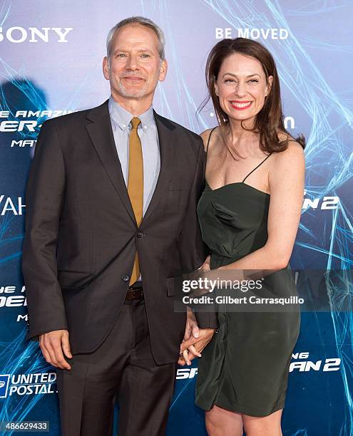 Actors Campbell Scott and wife Kathleen McElfresh attend "The Amazing Spider-Man 2" premiere at the Ziegfeld Theater on April 24, 2014 in New York...