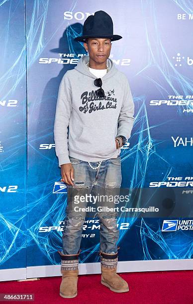 Musician Pharrell Williams attends "The Amazing Spider-Man 2" premiere at the Ziegfeld Theater on April 24, 2014 in New York City.