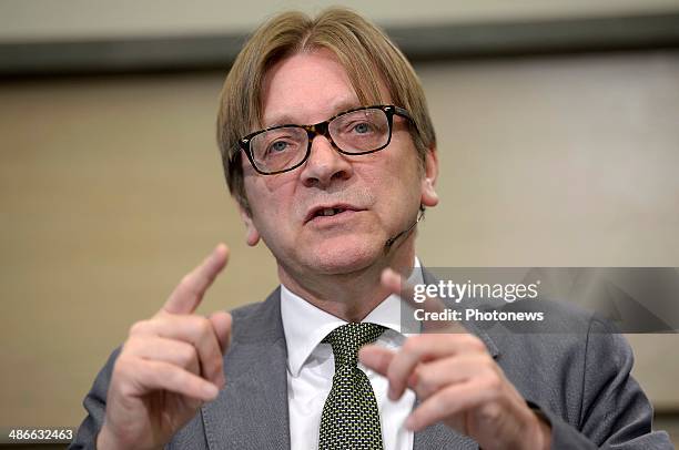 Guy Verhostadt pictured holds a press conference annoucing he will be candidate to presidency of EEC Commission on April 25, 2014 in Brussels,...