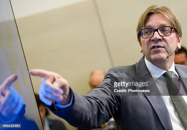 Guy Verhostadt pictured holds a press conference annoucing he will be candidate to presidency of EEC Commission on April 25, 2014 in Brussels,...