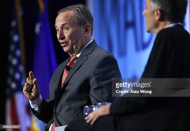 Former U.S. Treasury Secretary Lawrence Summers delivers remarks during the 2014 annual conference of the Export-Import Bank April 25, 2014 in...