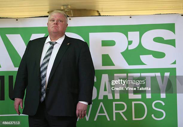 Mayor Rob Ford on stage at the Community Safety Award winners at City Hall in Toronto, April 24, 2014.