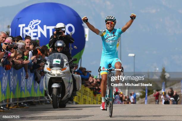 Mikel Landa of Spain and Astana Pro Racing celebrates victory during stage four of the Giro del Trentino from Val Daone to Monte Bondone on April 25,...