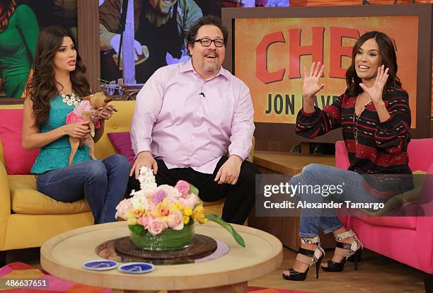Ana Patricia Gonzalez, Jon Favreau and Karla Martinez are seen on the set of Univision's Despierta America morning show to promote the movie "Chef"...