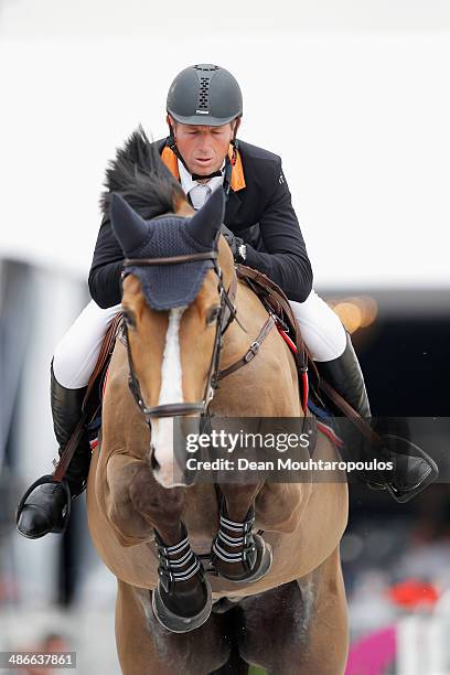 Koen Vereecke of Belgium on Allegro C van de Donkhoeve competes in the CSI4* Table A against the clock during day 2 of the Longines Global Champions...