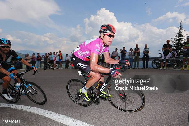 Cadel Evans of Australia and BMC Racing Team races ahead of Sir Bradley Wiggins of Great Britain and Team Sky during stage four of the Giro del...