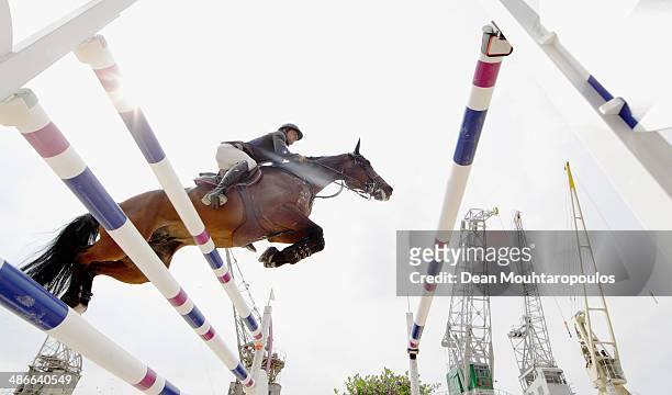 Frederic Vernaet of Belgium on Voice de Longchamps competes in the CSI4* Table A against the clock during day 2 of the Longines Global Champions Tour...