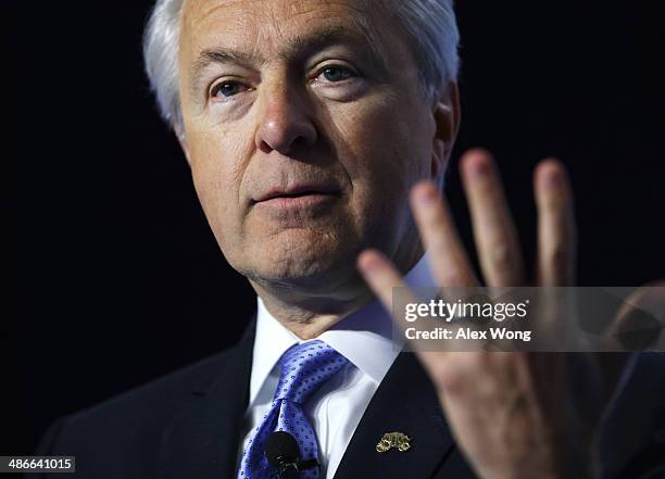 Chairman and CEO of Wells Fargo John Stumpf addresses the 2014 annual conference of the Export-Import Bank April 25, 2014 in Washington, DC. The...