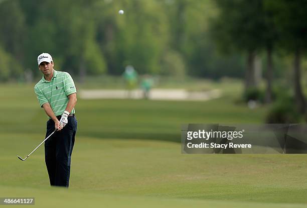 Ben Martin chips in for eagle on the 11th during Round Two of the Zurich Classic of New Orleans at TPC Louisiana on April 25, 2014 in Avondale,...