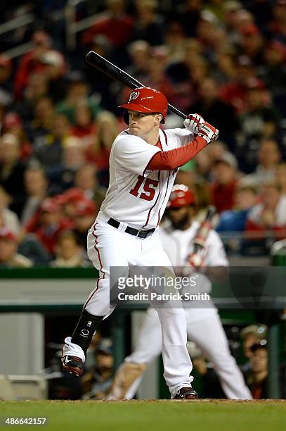 Nate McLouth of the Washington Nationals bats against the San Diego Padres at Nationals Park on April 24, 2014 in Washington, DC. The San Diego...