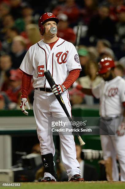 Nate McLouth of the Washington Nationals bats against the San Diego Padres at Nationals Park on April 24, 2014 in Washington, DC. The San Diego...