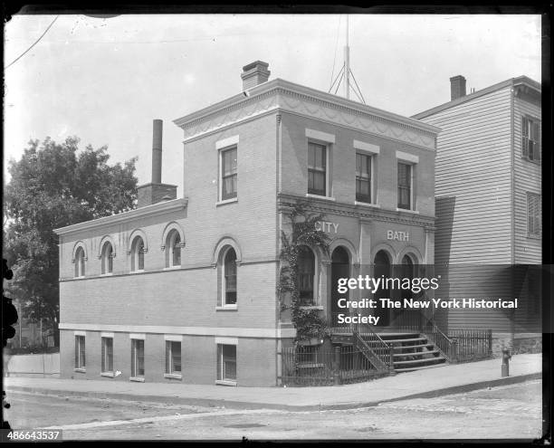 Unidentified public bathhouse , Yonkers, New York, 1895.