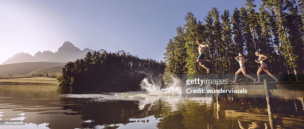 Jumping into the water from a jetty