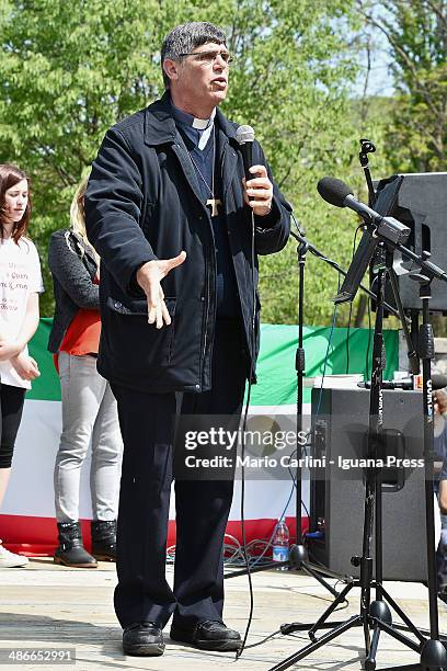 Don Maurizio Patriciello, parish priest of Caivano attends the celebrations for the Liberation at Monte Sole di Marzabotto on April 25, 2014 in...
