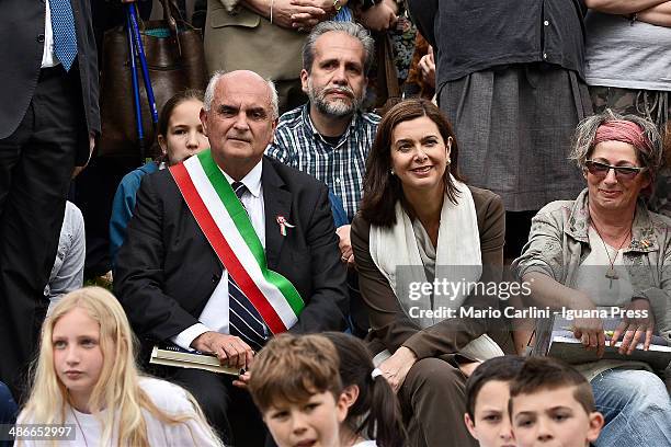 Italian President of the Chamber of Deputies Laura Boldrini and Romano Franchi Mayor of Marzabotto attend the celebration for Liberation at Monte...