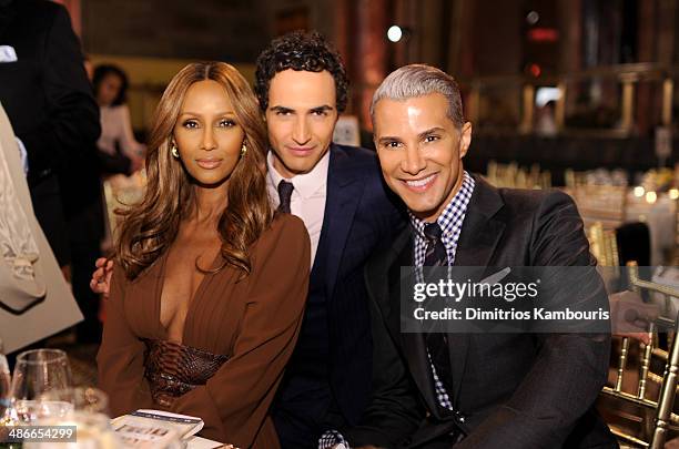 Model Iman, fashion designer Zac Posen and stylist Jay Manuel attend Variety Power Of Women: New York presented by FYI at Cipriani 42nd Street on...