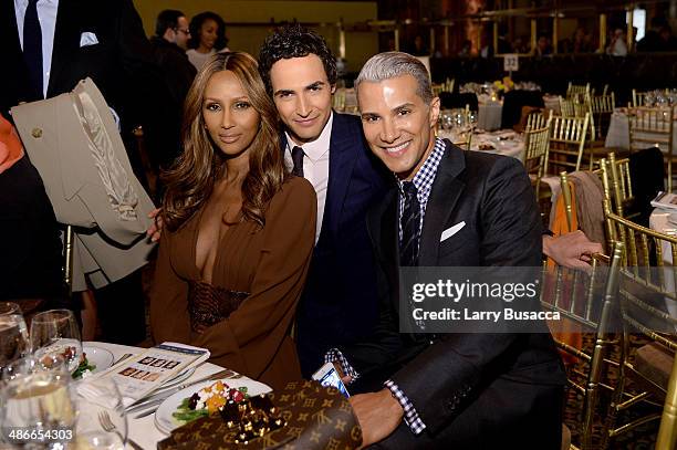 Model Iman, fashion designer Zac Posen and stylist Jay Manuel attend Variety Power Of Women: New York presented by FYI at Cipriani 42nd Street on...