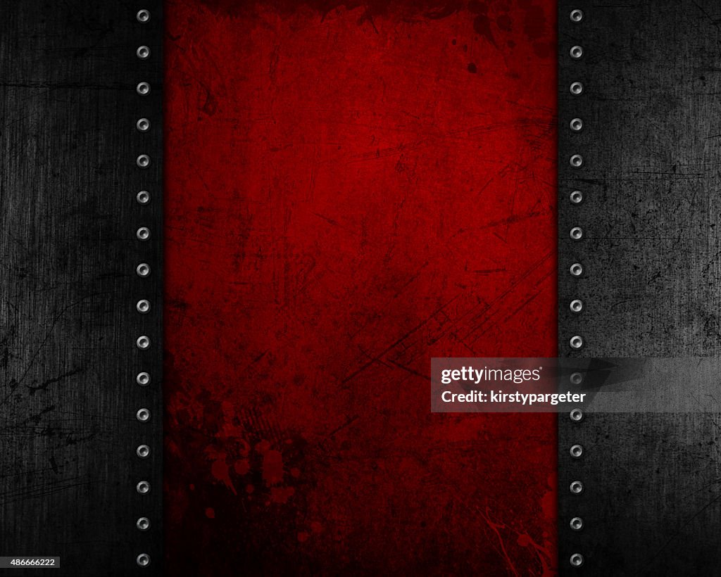 Grunge metal background with red distressed texture