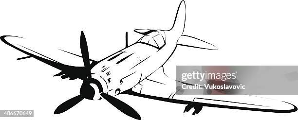 bildbanksillustrationer, clip art samt tecknat material och ikoner med old fighter plane. line art. - 1942