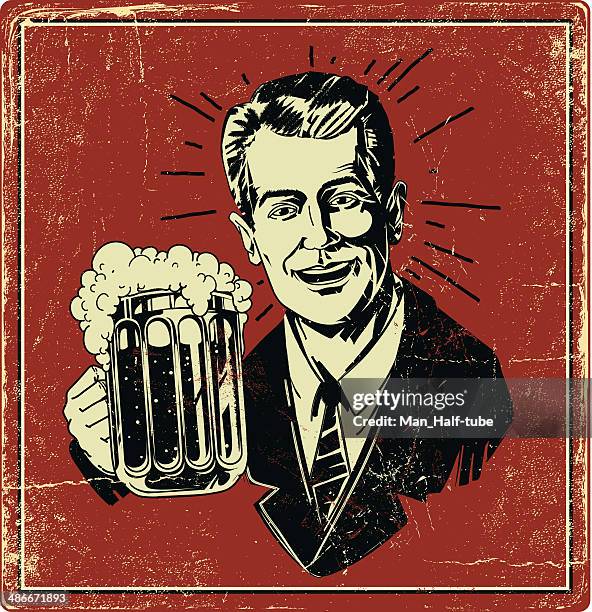 illustrazioni stock, clip art, cartoni animati e icone di tendenza di poster vintage di birra - pinta