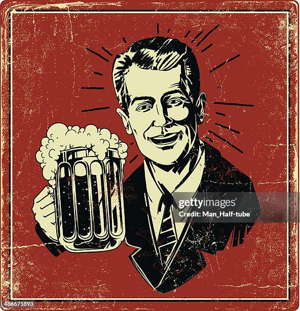 stockillustraties, clipart, cartoons en iconen met vintage beer poster - beer drinking