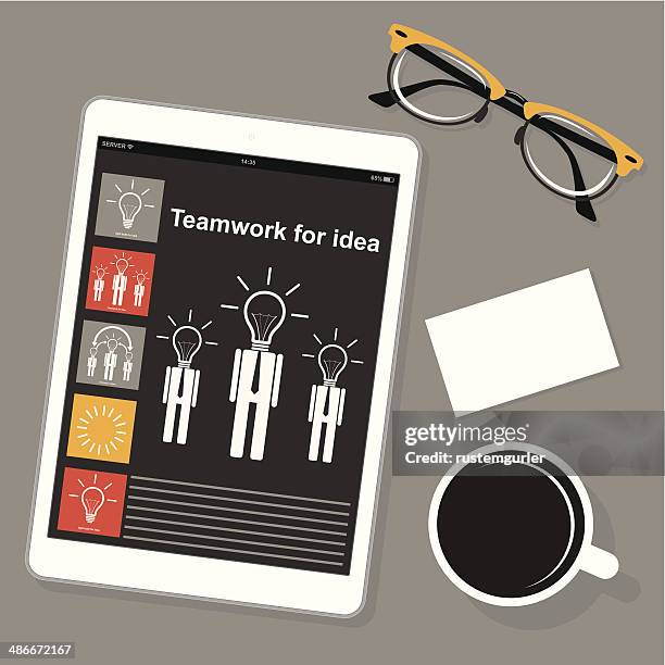 teamwork for idea - desktop computer mockup stock illustrations