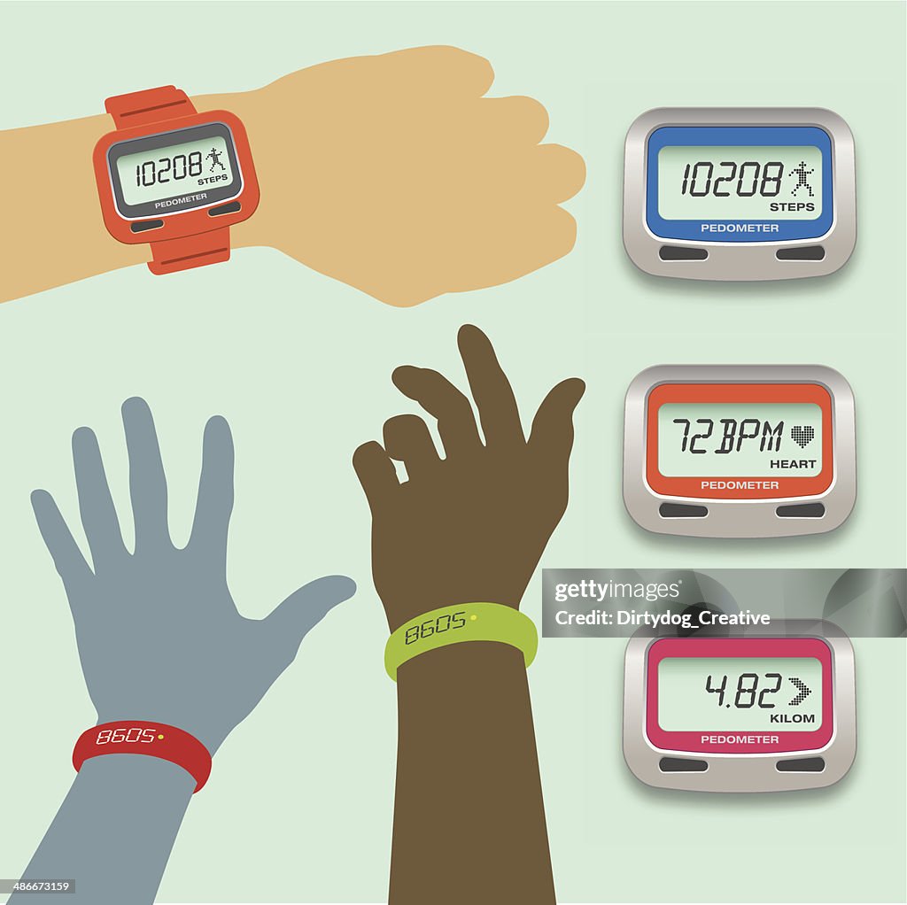 Heart Distance Vector Pedometer Concepts With Steps Heart Rate And Distance Displays High-Res ...