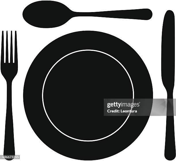 silverware - place setting white background stock illustrations