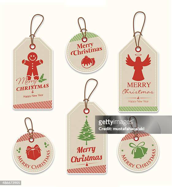 茶色の紙タグのクリスマス - クラフト紙点のイラスト素材／クリップアート素材／マンガ素材／アイコン素材