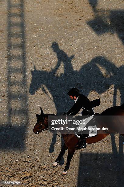 Sam Hutton of Great Britain on Casquino competes in the CSI5* Table A with one jump-off against the clock during day 2 of the Longines Global...